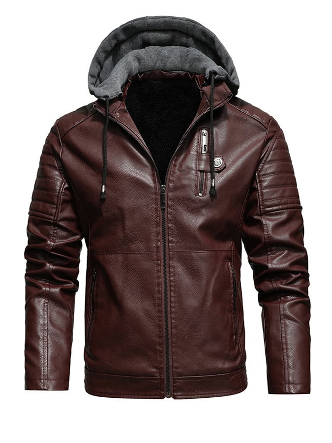 DANIEL | HOODED JACKET WITH LEATHER EFFECT AND ZIPPER