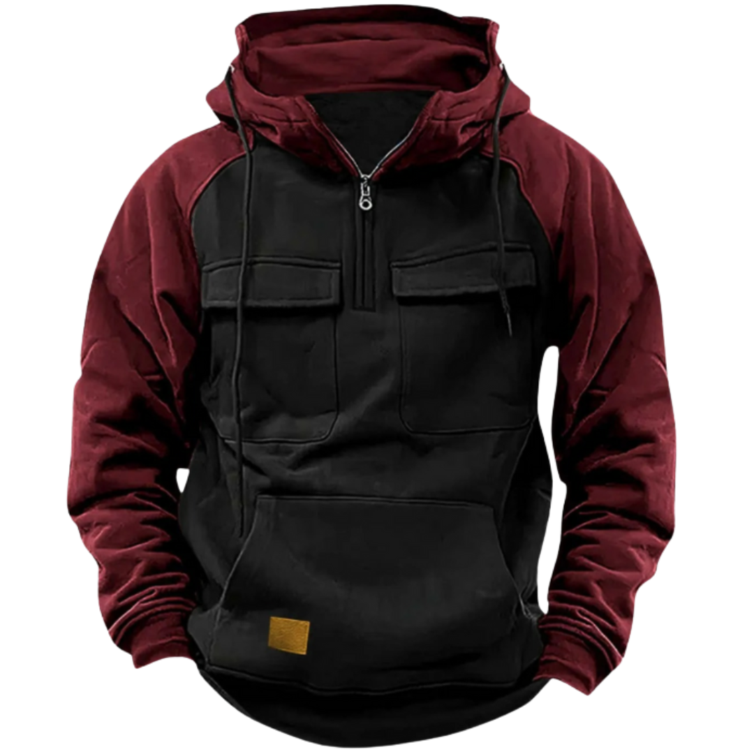 Boulderline™ – Utility Fleece Hoodie (Black + Burgundy)