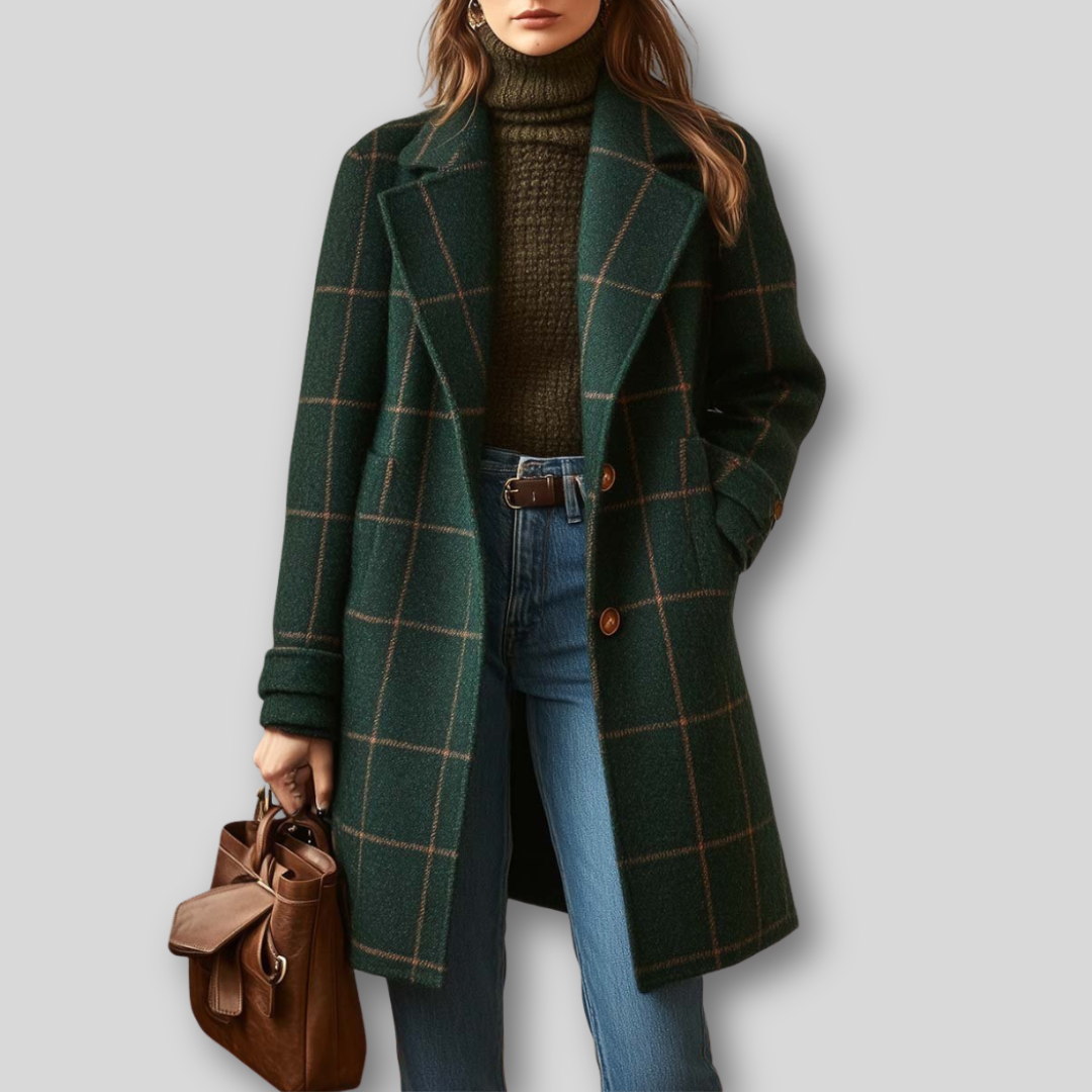 Kaitlyn™ Vintage-Inspired Plaid Tweed Coat with Classic Lapel