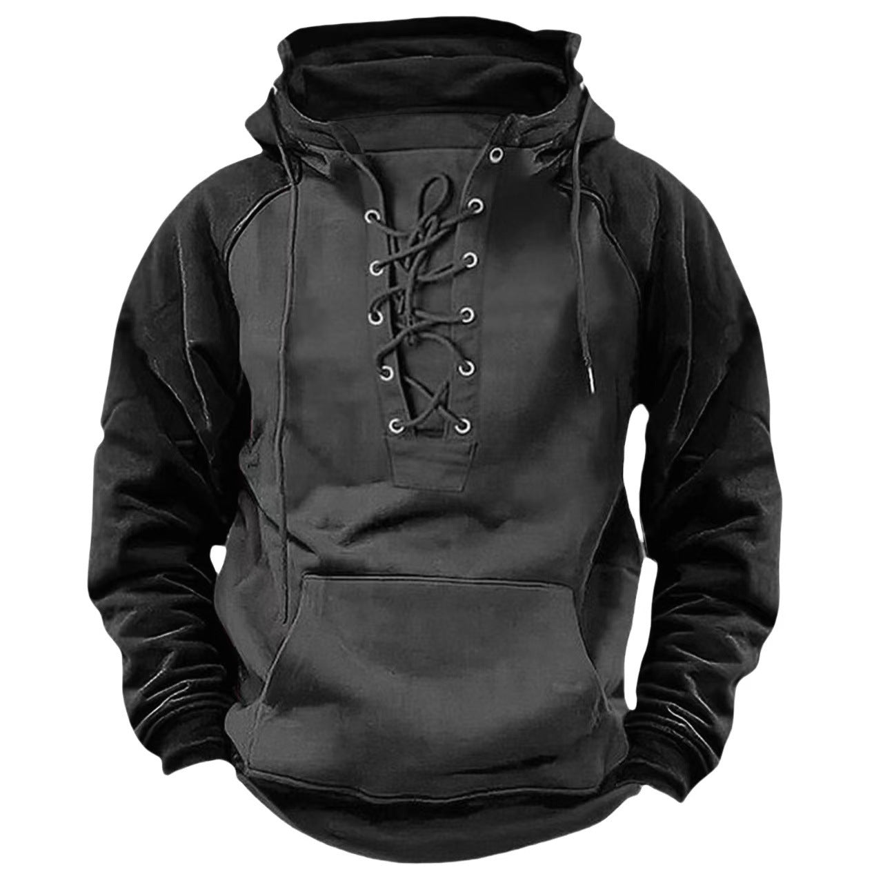 Shadowcrest™ – Lace-Up Fleece Hoodie (Solid Black)
