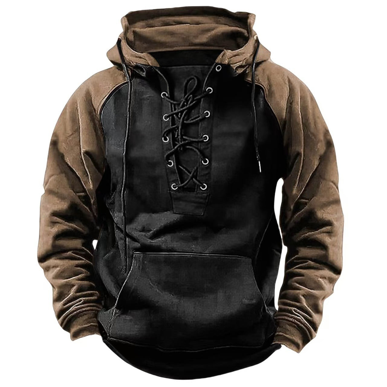 Ridgepoint™ – Dual-Tone Lace-Up Hoodie (Black + Camel)