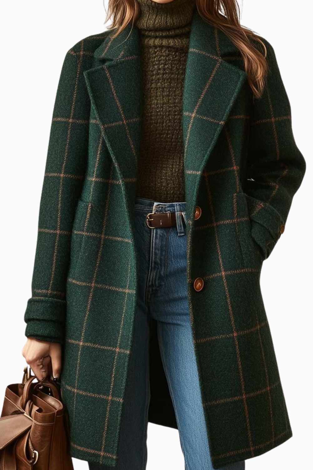 Kaitlyn™ Vintage-Inspired Plaid Tweed Coat with Classic Lapel