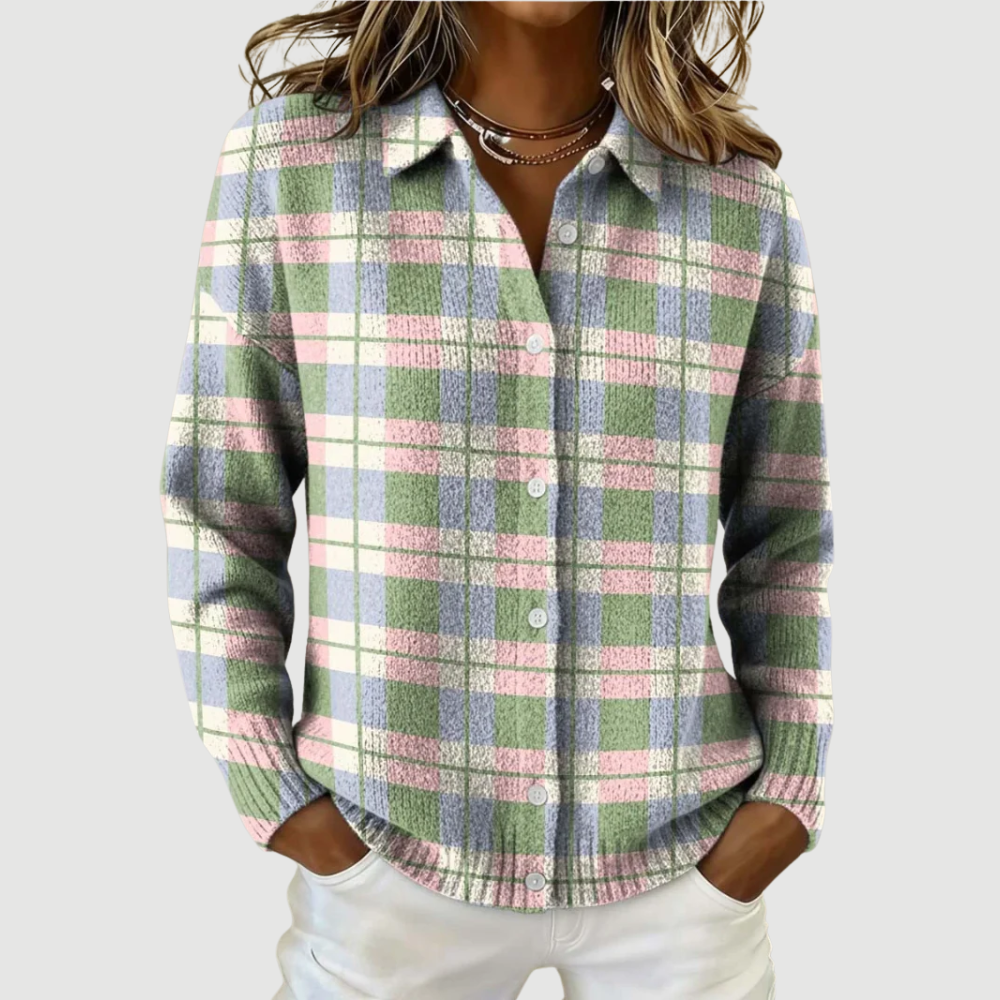 LENA | PASTEL CHECK KNIT BLOUSE