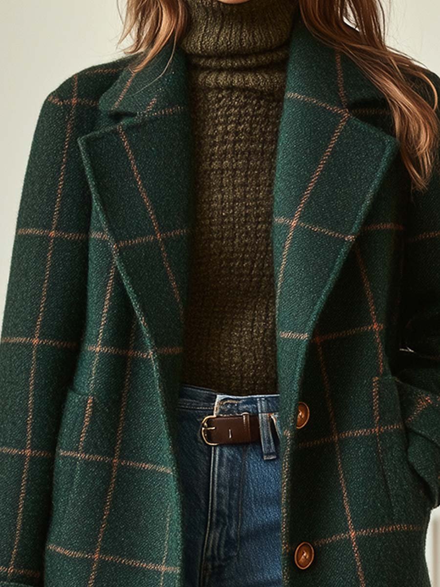 Kaitlyn™ Vintage-Inspired Plaid Tweed Coat with Classic Lapel