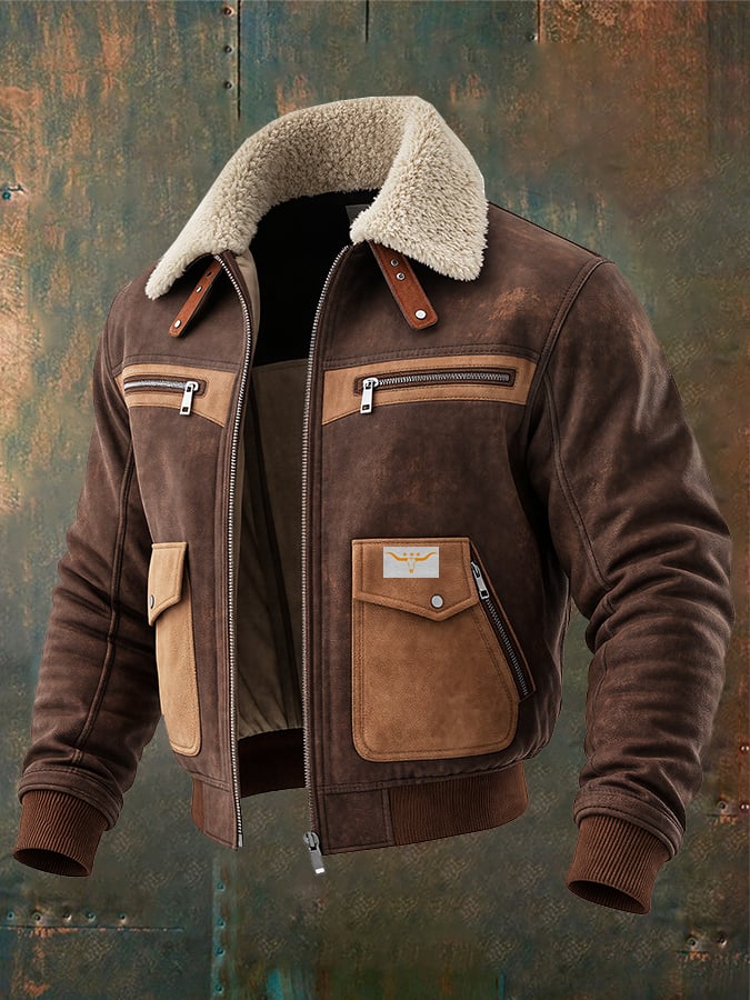 Aleks | Brown Suede Bomber Jacket with Sherpa Collar