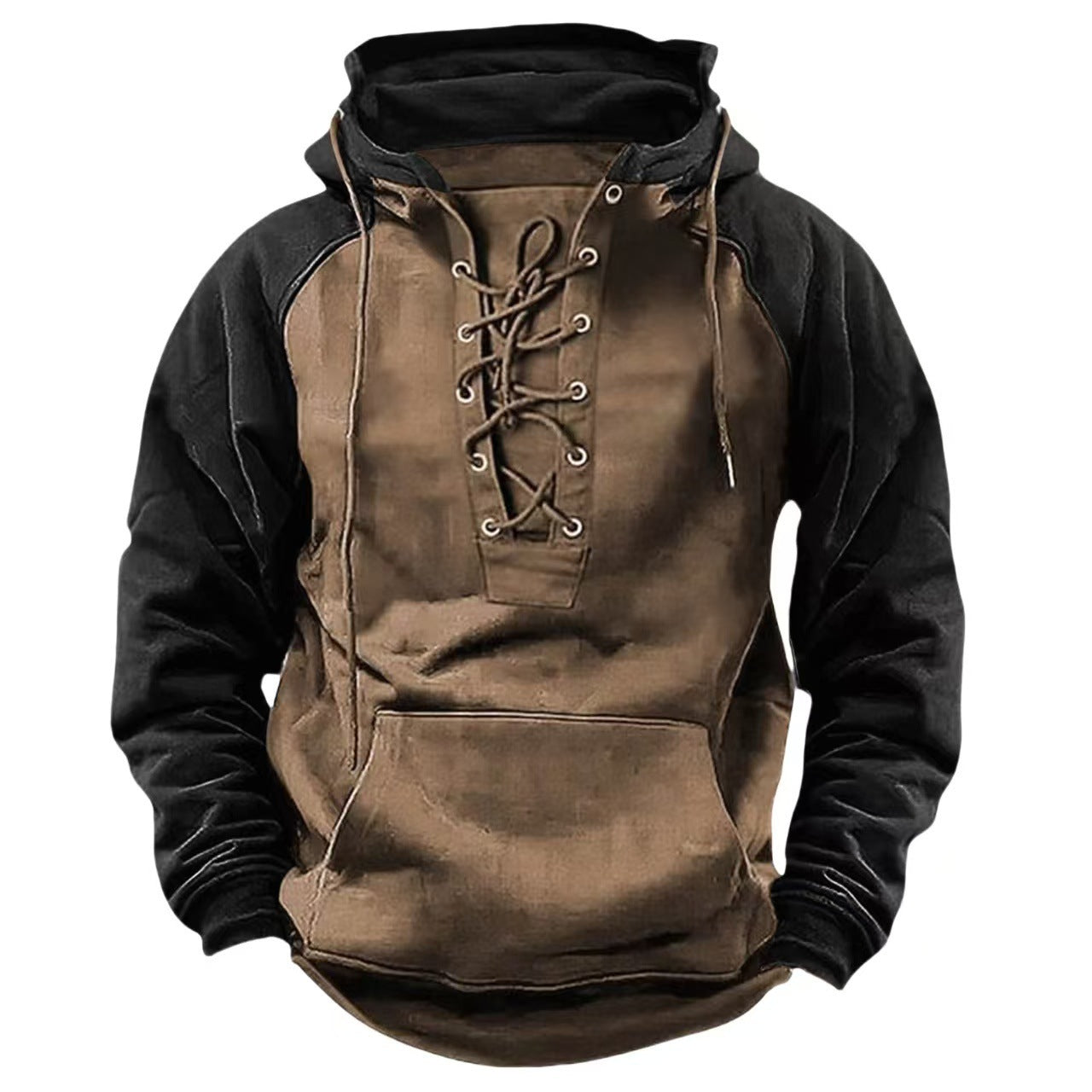 Canyonfall™ – Dual-Tone Lace-Up Hoodie (Camel + Black)