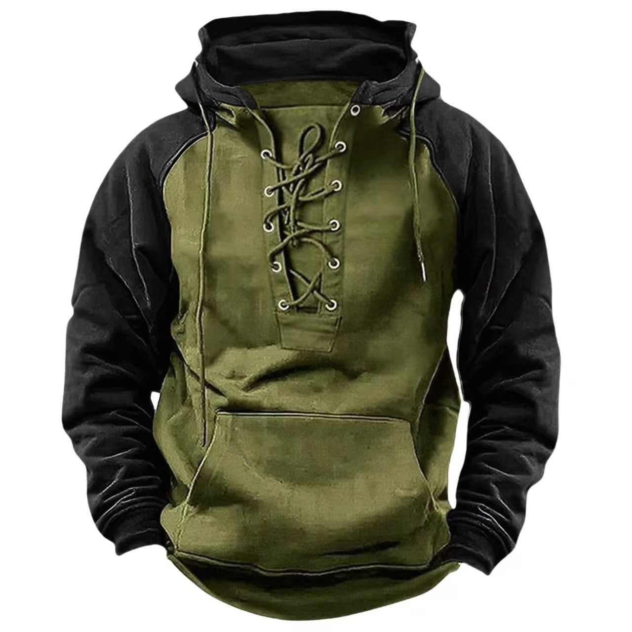 Green Ridge™ – Dual-Tone Lace-Up Hoodie (Olive + Black)