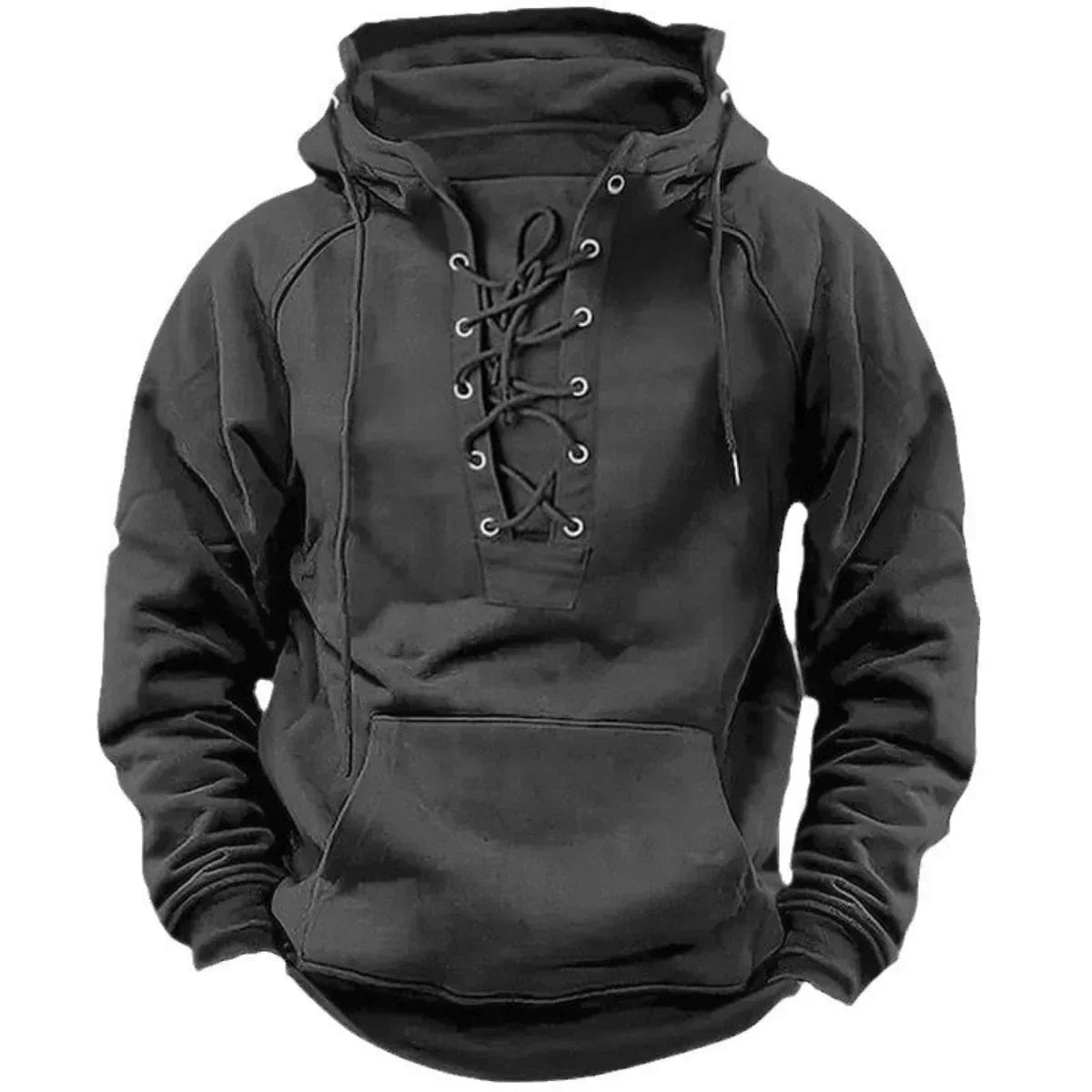 Stonehold™ – Lace-Up Fleece Hoodie (Charcoal Grey)