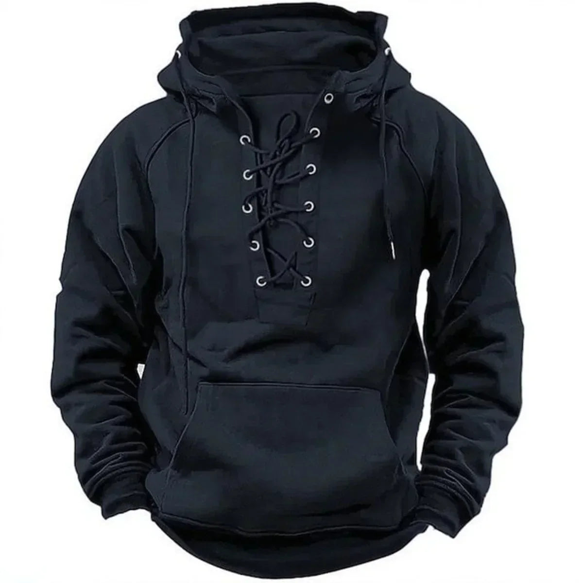 Nightfall™ – Lace-Up Insulated Hoodie (Midnight Black)
