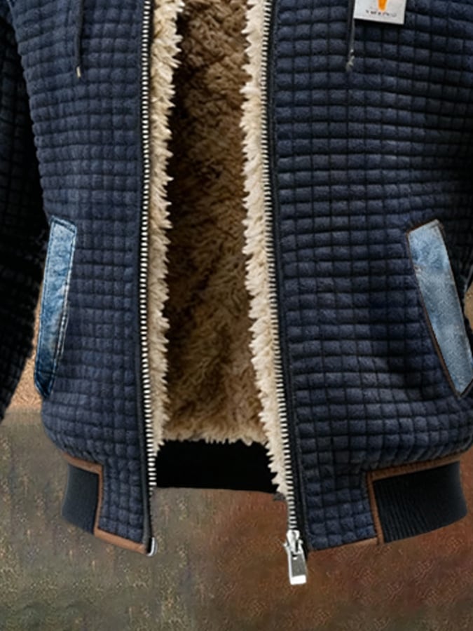 Olivier | Navy Quilted Jacket with Denim Details