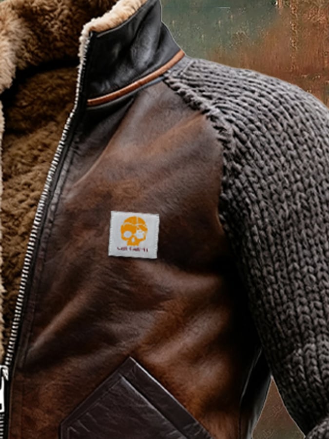 Alan | Leather and Knit Jacket with Warm Sherpa Lining