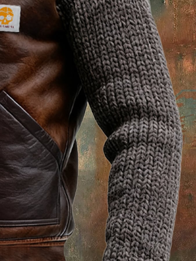 Alan | Leather and Knit Jacket with Warm Sherpa Lining