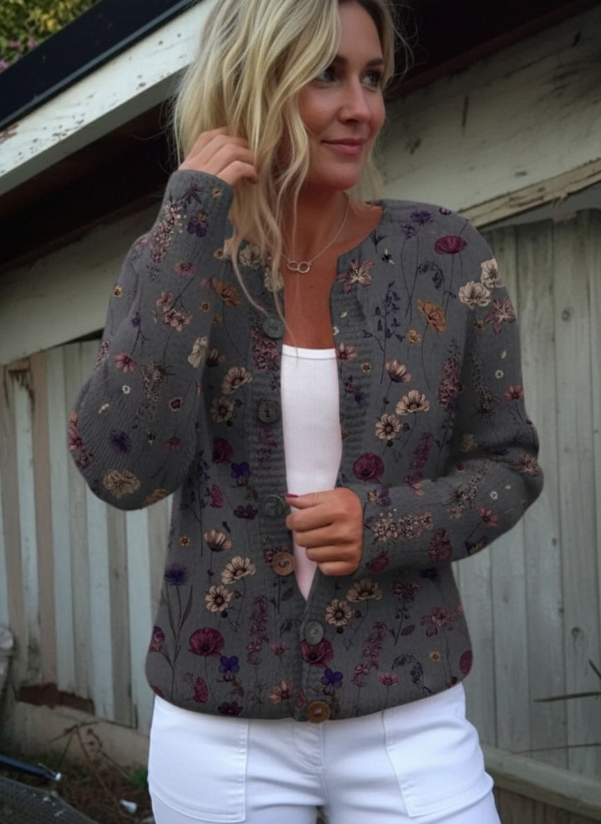 Floralia Vibrant Floral Cardigan Sweater - Bold Bloom Knit for Effortless Style